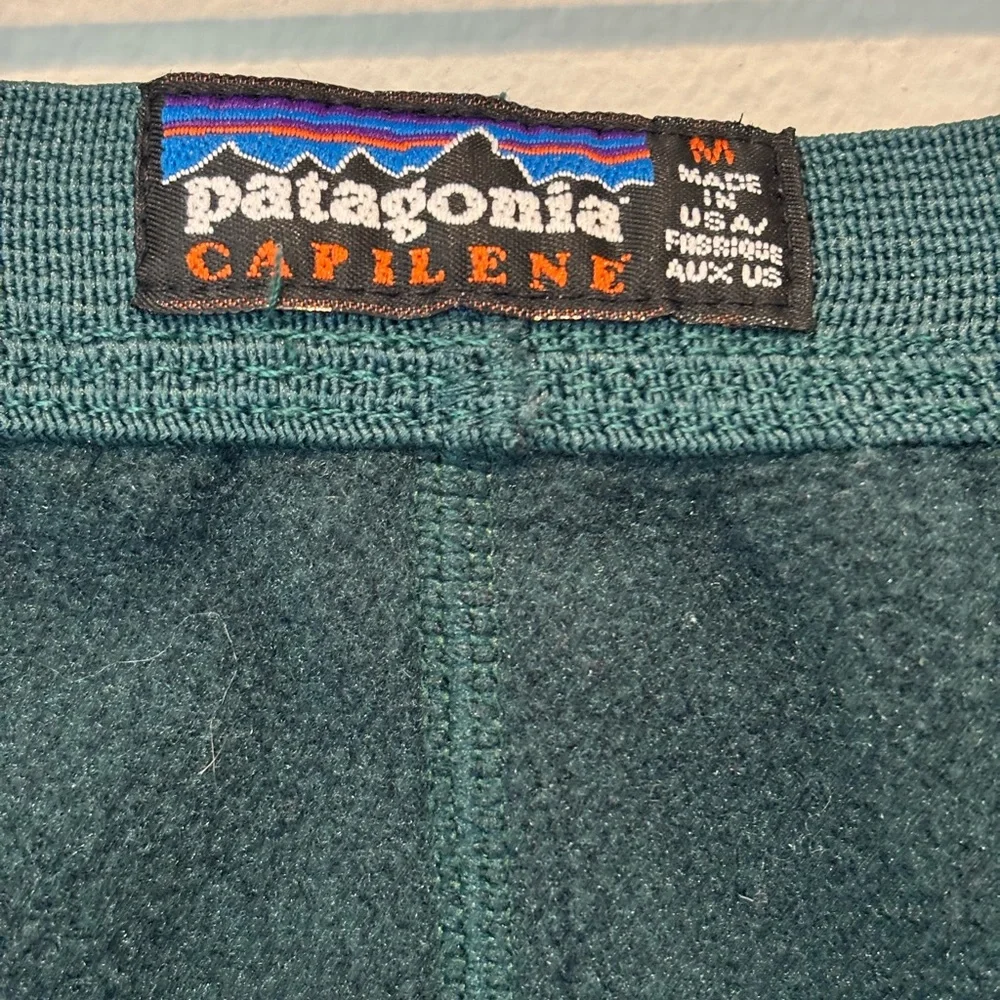 Vntg Patagonia Men's Dark Green Fleece Joggers Medium - Picture 3 of 4